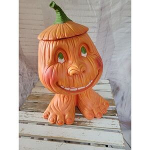 Ceramic pumpkin fall Halloween candy jar centerpie